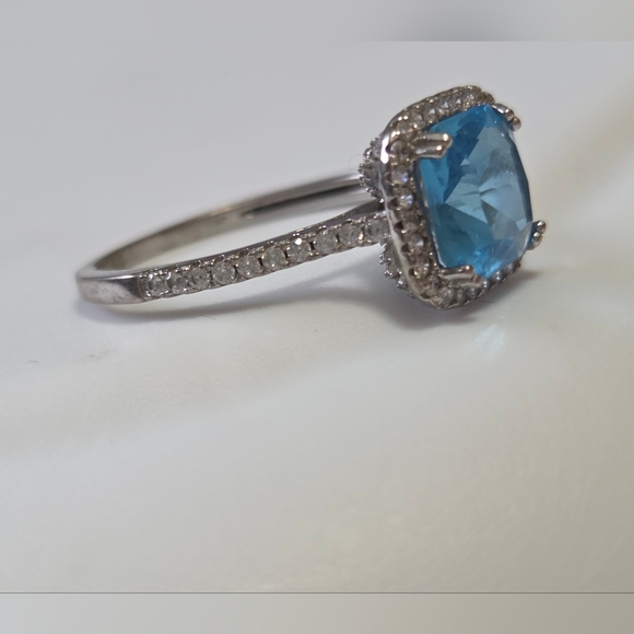 Charmed Aroma Blue Topaz Cushion/ Square Cut Ring S925 Size 9 - Picture 3 of 12